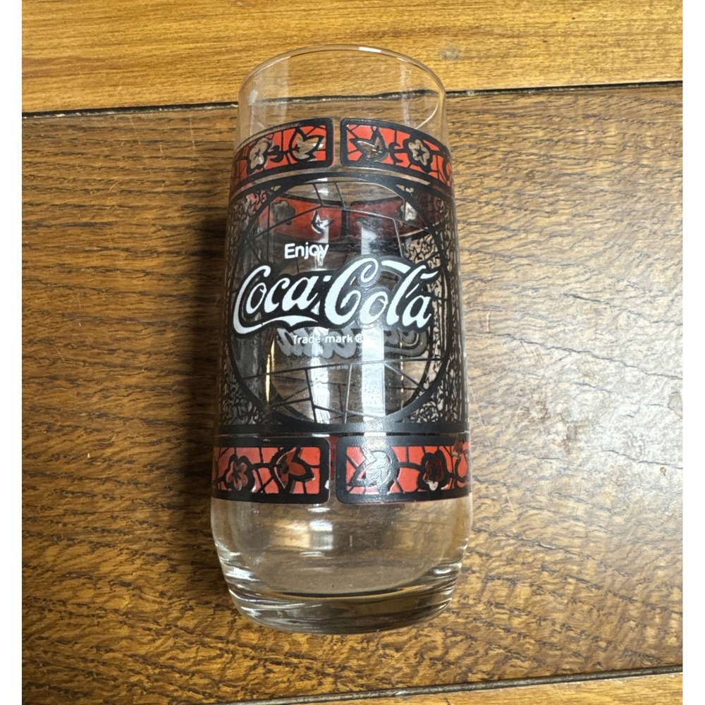 Enjoy‎ Coca Cola Stained Glass Tumbler Drinking Glass Red Black